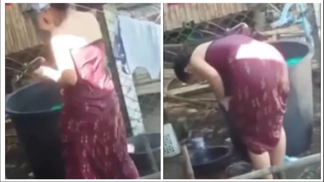 ရေချိုးချောင်းရိုက် (၂) – A Girl Outdoor Shower