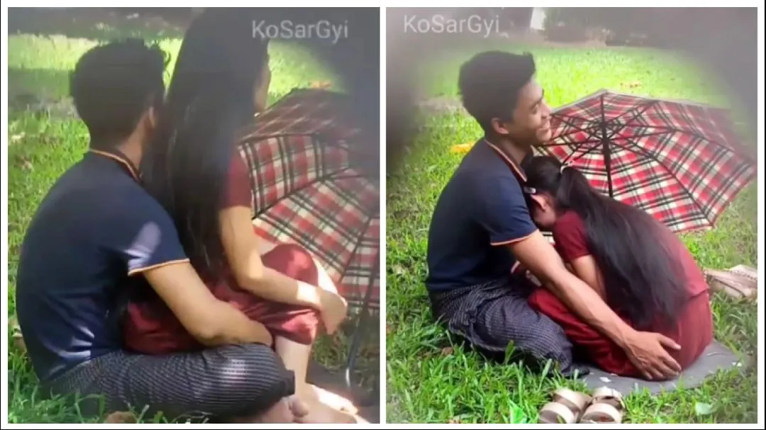 ပန်းခြံမှာ မှုတ်ပေးတဲ့စော် – Teen Girl Giving Blowjob Her Boyfriend In The Garden