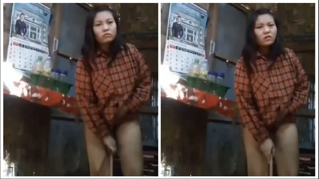 တံမြက်စည်းရိုးကြီးနဲ့ကွာ – Teen Girl Standing Fucked With Broomstick