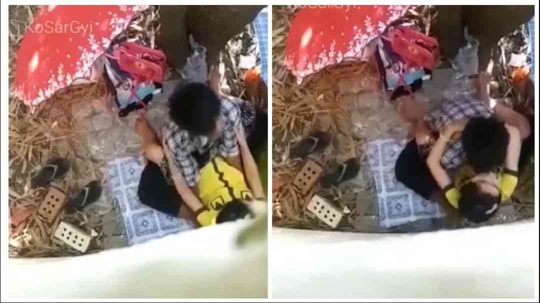 ထီးလေးကွယ်ပြီးတီးတဲ့အတွဲ – Myanmar Couple Having Outdoor Sex